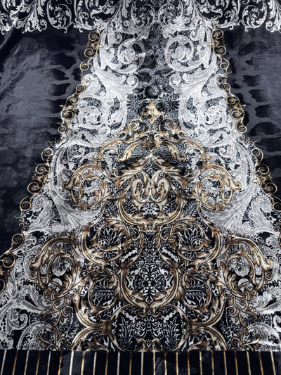 Stretch Velour - Baroque Swirl - Panel - 85cm