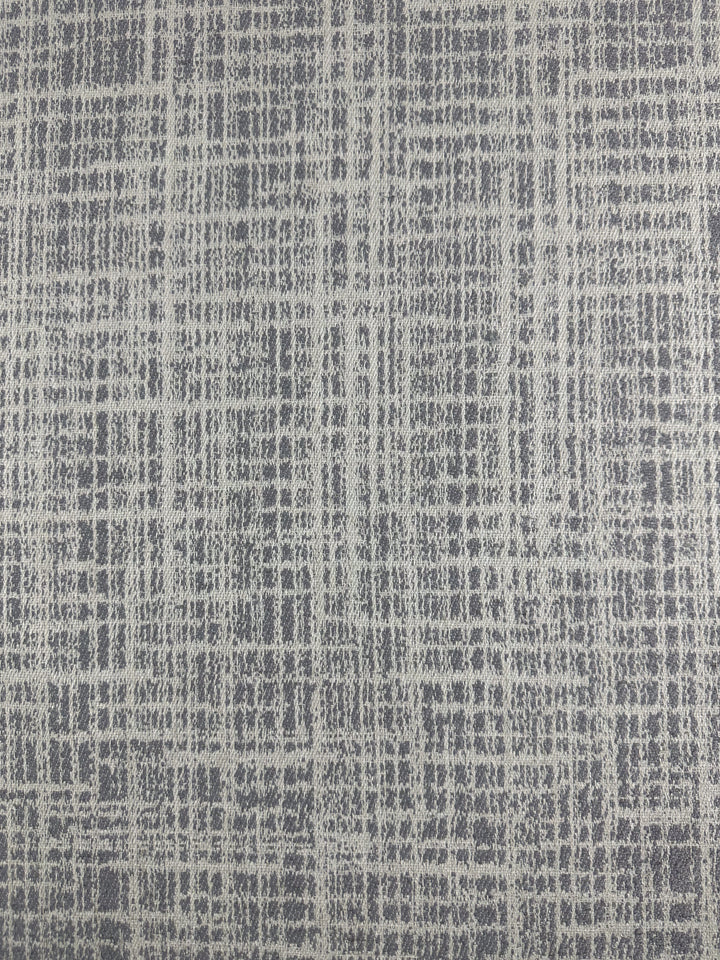 Super Cheap Fabrics' Textured Weave Upholstery - Dexter 33 Dove (147cm) features a gray and white crisscross pattern, creating a grid-like, woven look—ideal for distinctive upholstery projects.