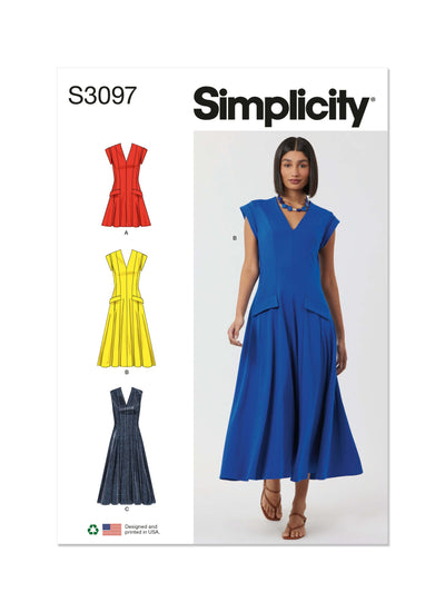 Pattern - Simplicity - S3097- Misses’ Dress with Length and Sleeve Variations